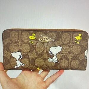 Coach Brown Wallet with Snoopy and Woodstock